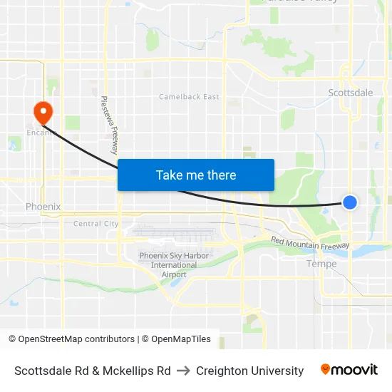 Scottsdale Rd & Mckellips Rd to Creighton University map