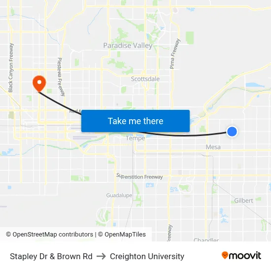 Stapley Dr & Brown Rd to Creighton University map