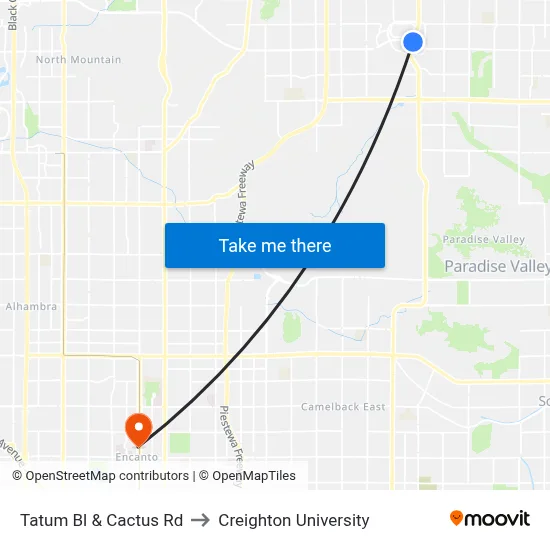Tatum Bl & Cactus Rd to Creighton University map