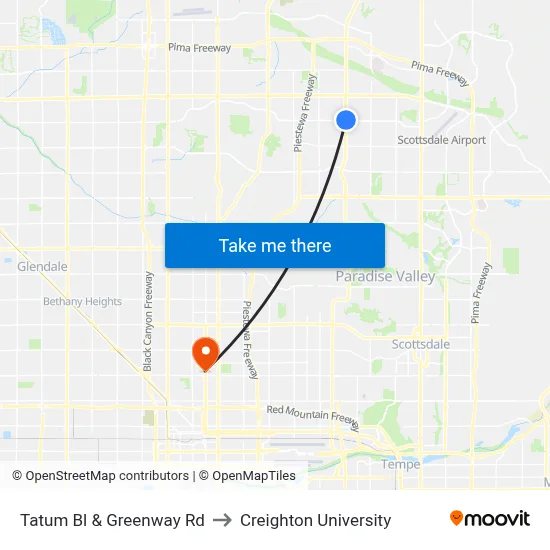 Tatum Bl & Greenway Rd to Creighton University map