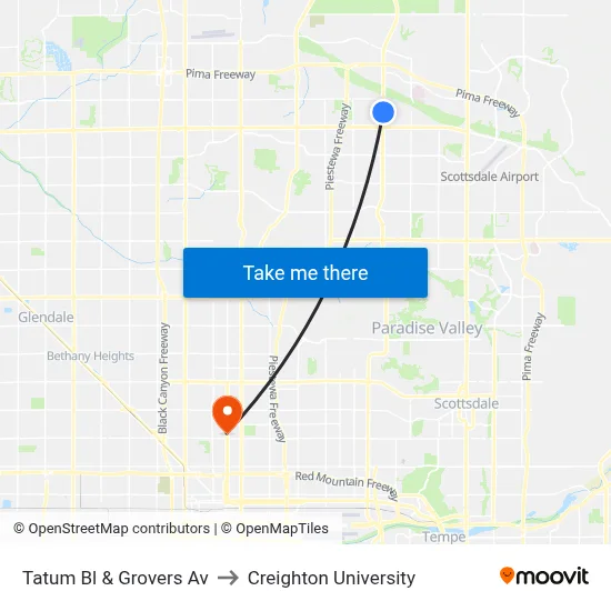 Tatum Bl & Grovers Av to Creighton University map
