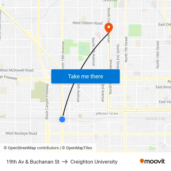 19th Av & Buchanan St to Creighton University map