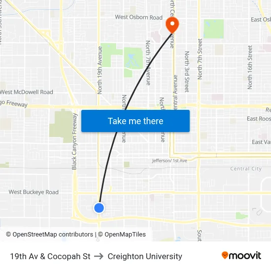 19th Av & Cocopah St to Creighton University map
