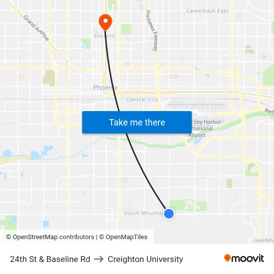 24th St & Baseline Rd to Creighton University map