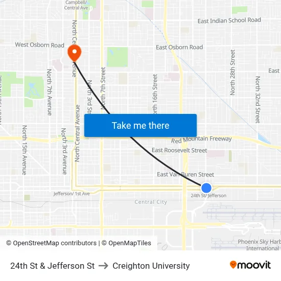 24th St & Jefferson St to Creighton University map