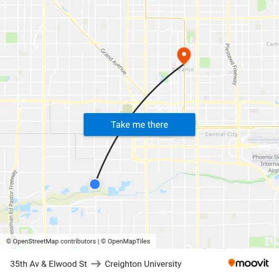 35th Av & Elwood St to Creighton University map