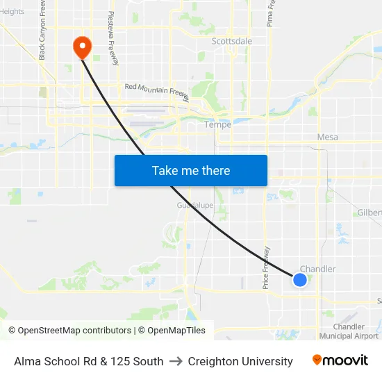 Alma School Rd & 125 South to Creighton University map