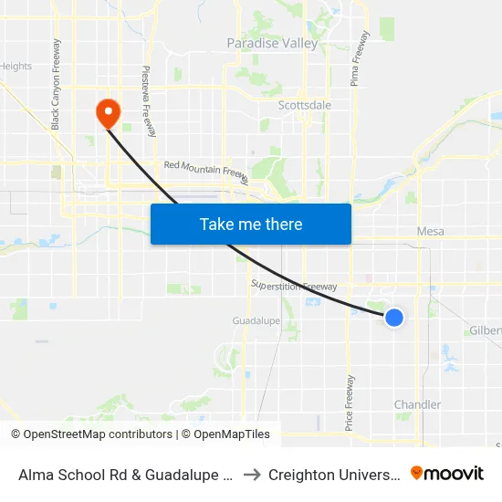 Alma School Rd & Guadalupe Rd to Creighton University map