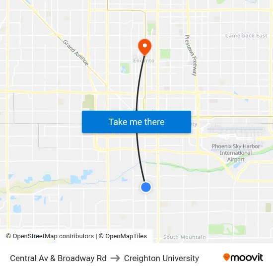Central Av & Broadway Rd to Creighton University map