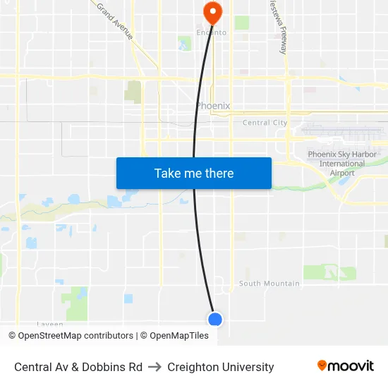 Central Av & Dobbins Rd to Creighton University map