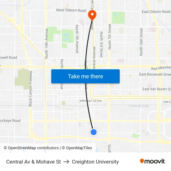 Central Av & Mohave St to Creighton University map