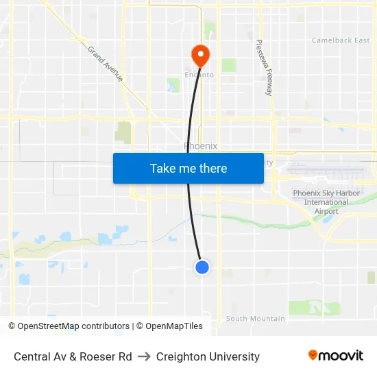 Central Av & Roeser Rd to Creighton University map