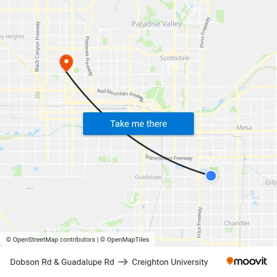 Dobson Rd & Guadalupe Rd to Creighton University map