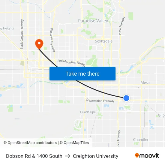 Dobson Rd & 1400 South to Creighton University map