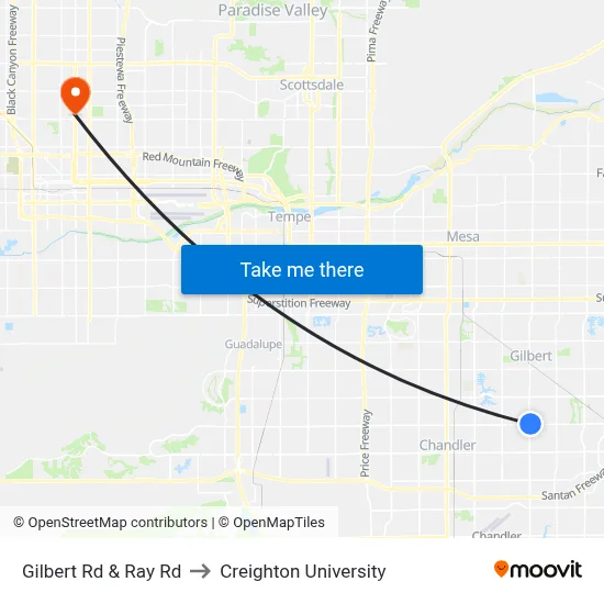 Gilbert Rd & Ray Rd to Creighton University map
