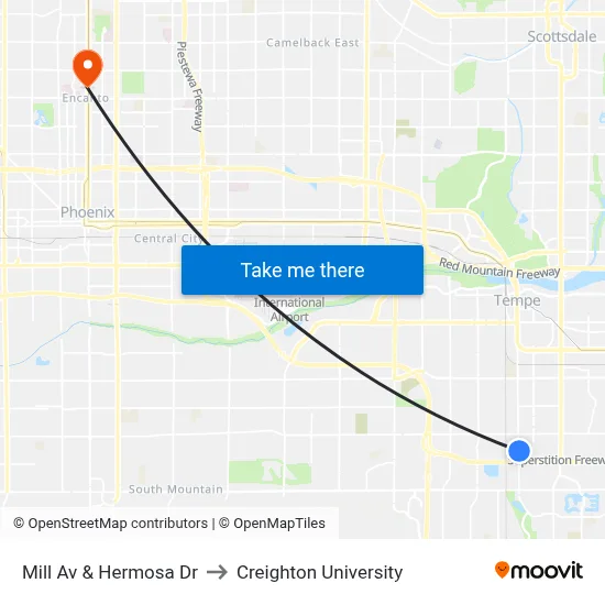 Mill Av & Hermosa Dr to Creighton University map