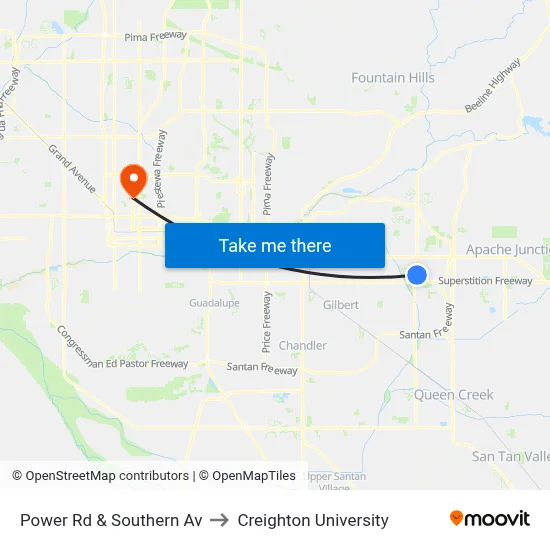 Power Rd & Southern Av to Creighton University map