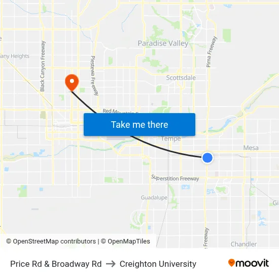 Price Rd & Broadway Rd to Creighton University map
