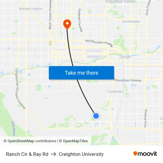 Ranch Cir & Ray Rd to Creighton University map