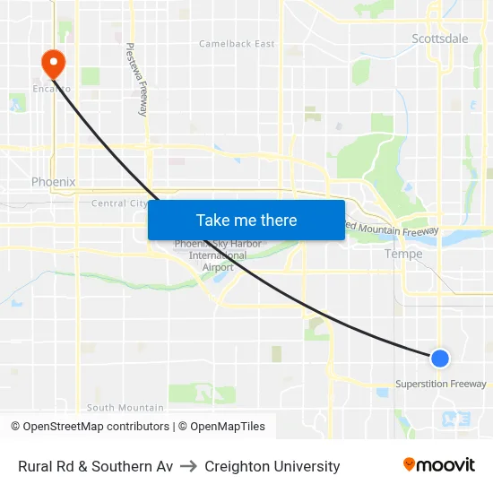 Rural Rd & Southern Av to Creighton University map