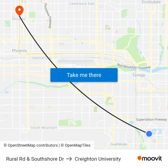 Rural Rd & Southshore Dr to Creighton University map
