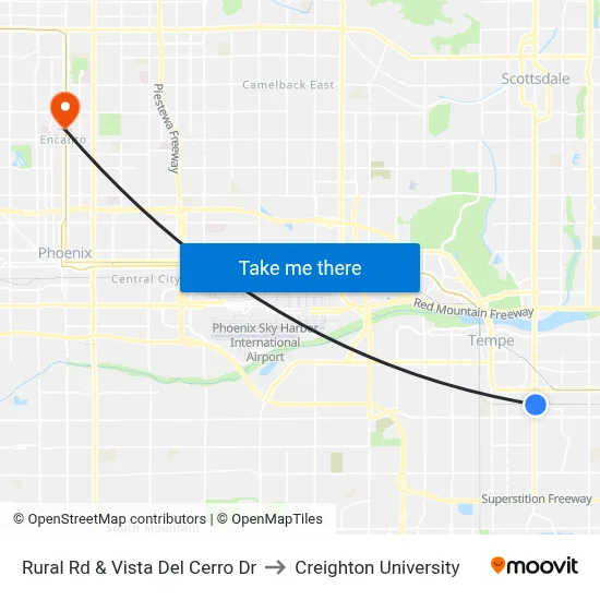 Rural Rd & Vista Del Cerro Dr to Creighton University map