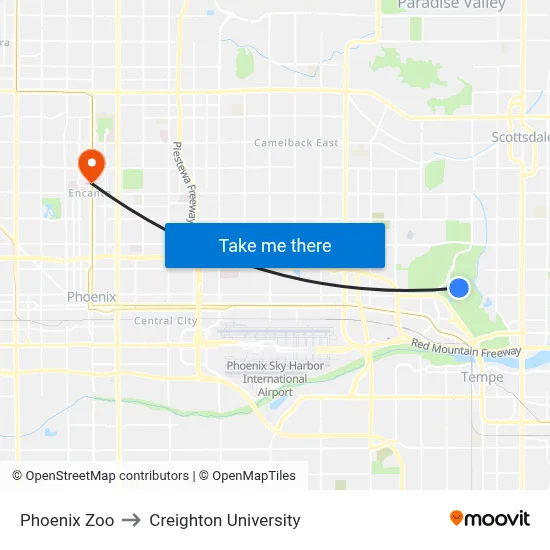 Phoenix Zoo to Creighton University map