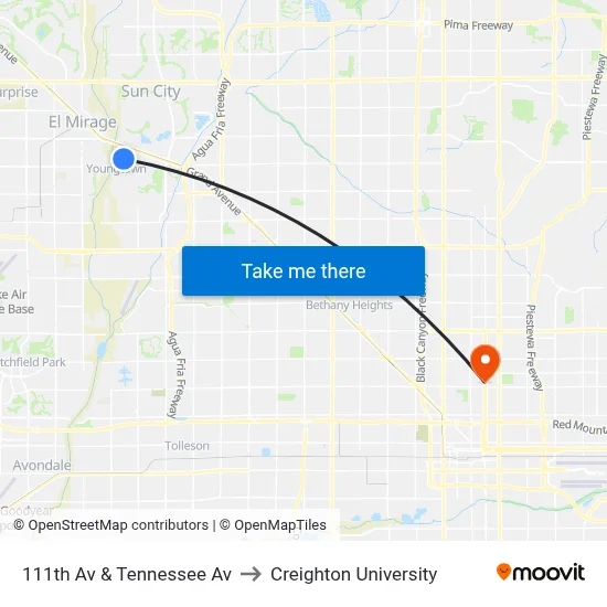 111th Av & Tennessee Av to Creighton University map