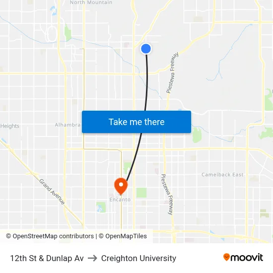 12th St & Dunlap Av to Creighton University map