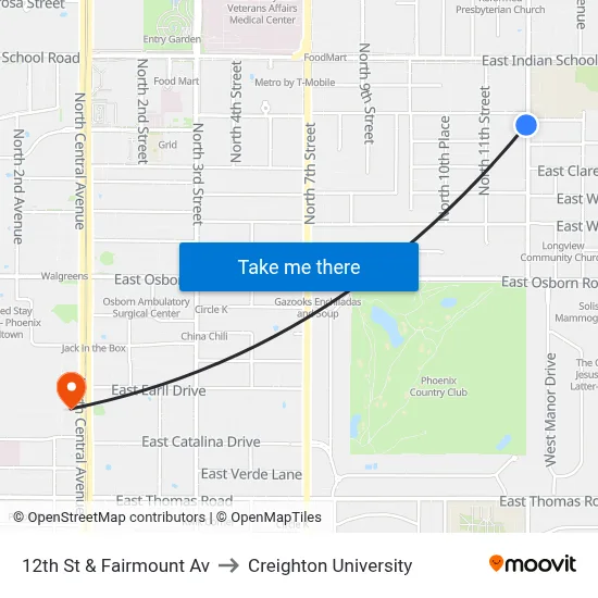 12th St & Fairmount Av to Creighton University map