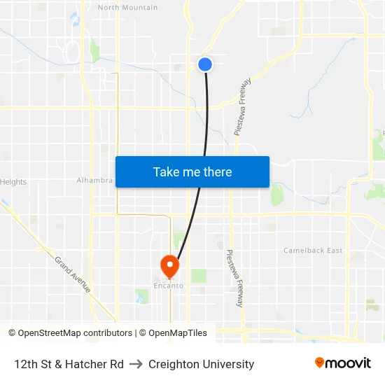 12th St & Hatcher Rd to Creighton University map