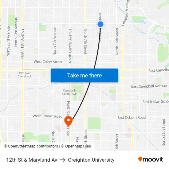 12th St & Maryland Av to Creighton University map
