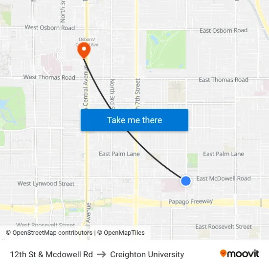 12th St & Mcdowell Rd to Creighton University map