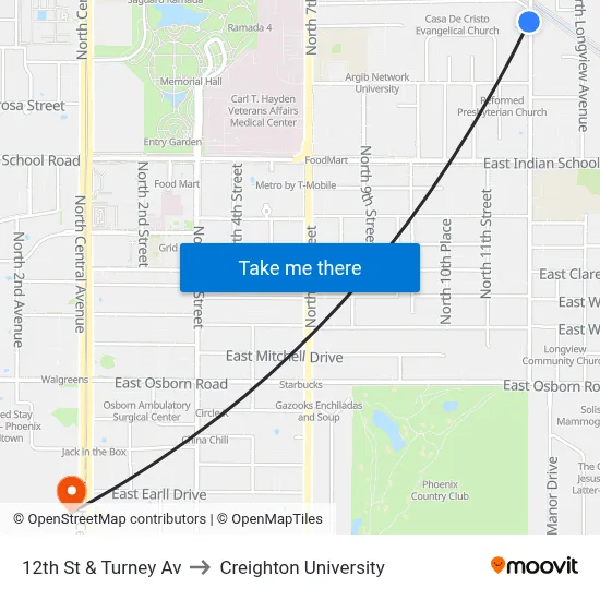 12th St & Turney Av to Creighton University map