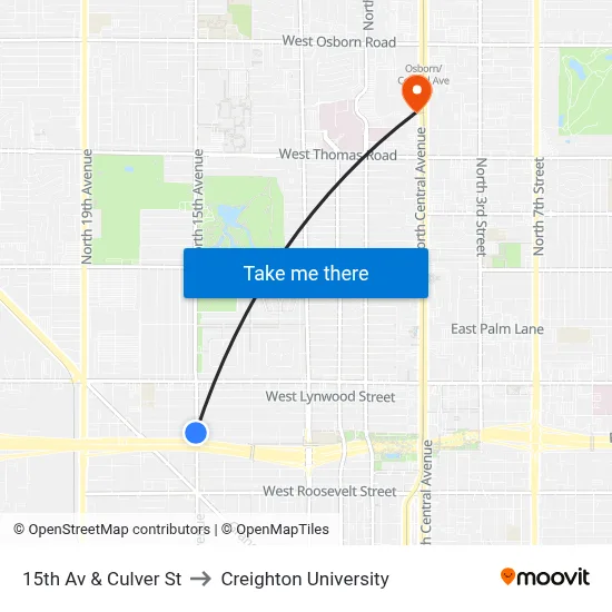 15th Av & Culver St to Creighton University map