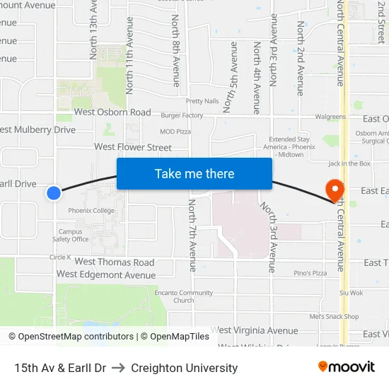 15th Av & Earll Dr to Creighton University map