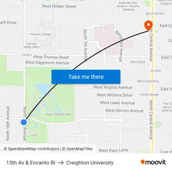 15th Av & Encanto Bl to Creighton University map