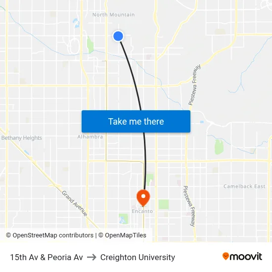 15th Av & Peoria Av to Creighton University map