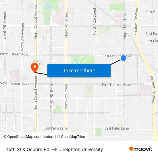 16th St & Osborn Rd to Creighton University map