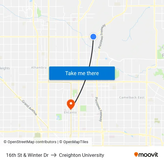 16th St & Winter Dr to Creighton University map