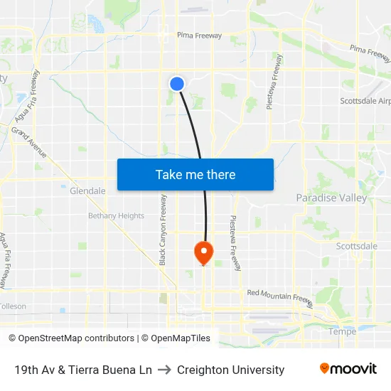 19th Av & Tierra Buena Ln to Creighton University map