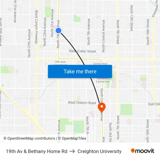 19th Av & Bethany Home Rd to Creighton University map