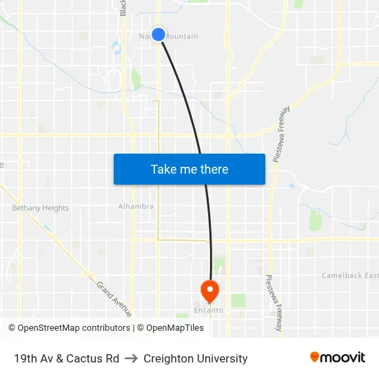 19th Av & Cactus Rd to Creighton University map
