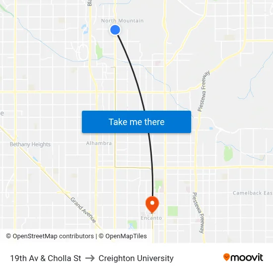 19th Av & Cholla St to Creighton University map