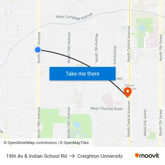 19th Av & Indian School Rd to Creighton University map