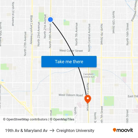 19th Av & Maryland Av to Creighton University map