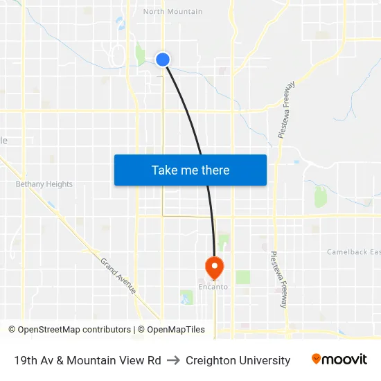 19th Av & Mountain View Rd to Creighton University map