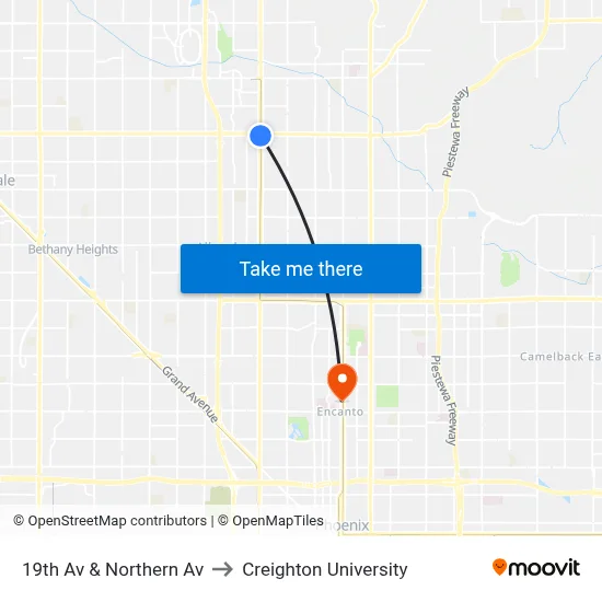 19th Av & Northern Av to Creighton University map