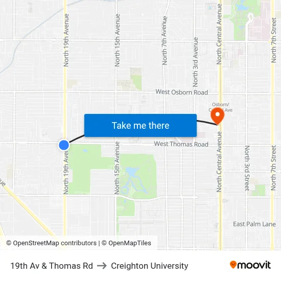 19th Av & Thomas Rd to Creighton University map