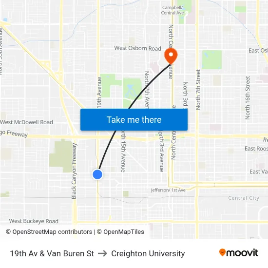 19th Av & Van Buren St to Creighton University map